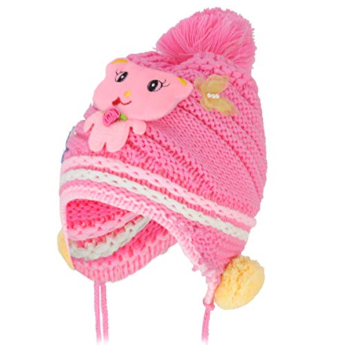 Trendy Apparel Shop Girl's Kids Cute Animal Earflap Pom Beanie with Tassel