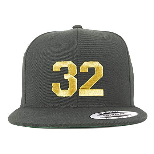 Trendy Apparel Shop Number 32 Gold Thread Flat Bill Snapback Baseball Cap