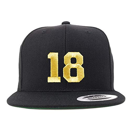 Trendy Apparel Shop Number 18 Gold Thread Flat Bill Snapback Baseball Cap