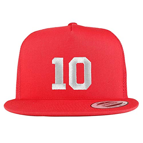 Trendy Apparel Shop Number 10 White Thread Embroidered Flat Bill 5 Panel Trucker Cap