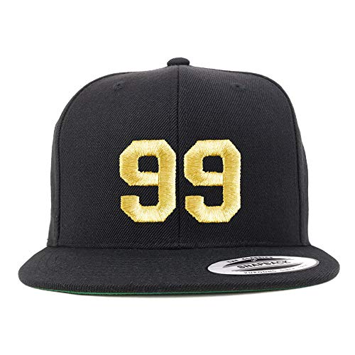 Trendy Apparel Shop Number 99 Gold Thread Flat Bill Snapback Baseball Cap