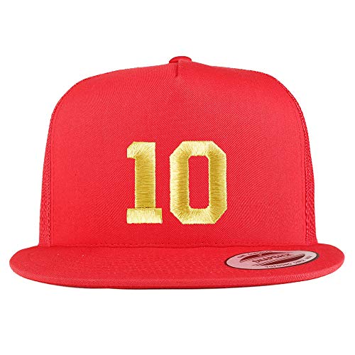 Trendy Apparel Shop Number 10 Gold Thread Embroidered Flat Bill 5 Panel Trucker Cap