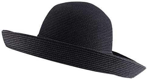 UPF 50+ Cotton Paper Braid Large Kettle Brim Hat - Black