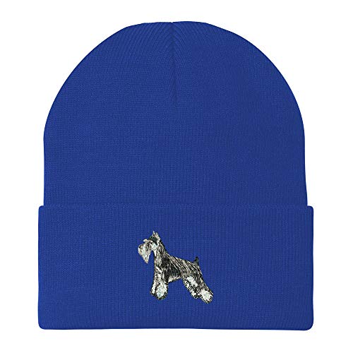 Trendy Apparel Shop Miniature Schnauzer Dog Embroidered Winter Long Cuff Beanie