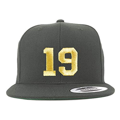 Trendy Apparel Shop Number 19 Gold Thread Flat Bill Snapback Baseball Cap