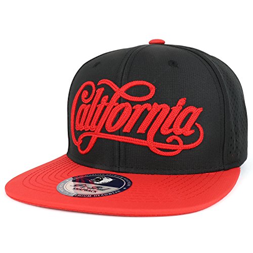 Trendy Apparel Shop California Cursive Script Font Embroidered Flat Bill Punching Mesh Snapback Cap