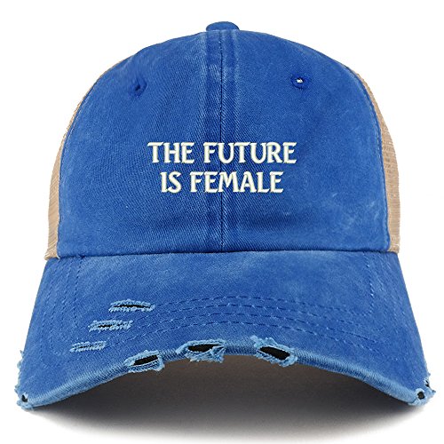 Trendy Apparel Shop The Future is Female Embroidered Frayed Bill Trucker Mesh Back Cap