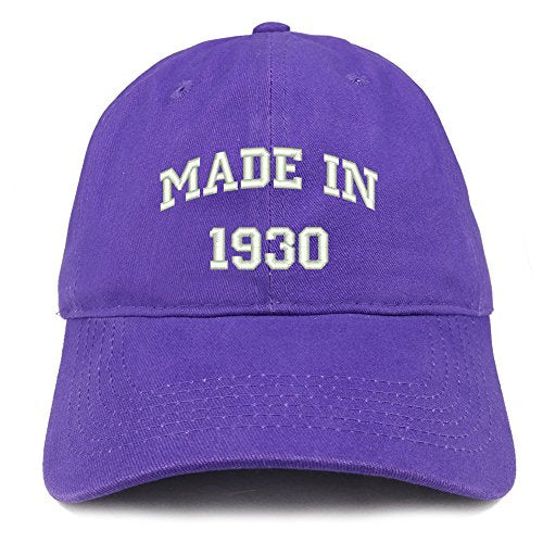 Trendy Apparel Shop Made in 1930 Text Embroidered 91st Birthday Brushed Cotton Cap