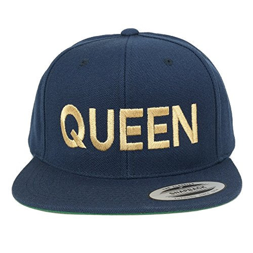 Trendy Apparel Shop Flexfit Queen Metallic Gold Embroidered Flat Bill Snapback Cap