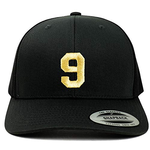 Trendy Apparel Shop Number 9 Gold Thread Embroidered Retro Trucker Mesh Cap