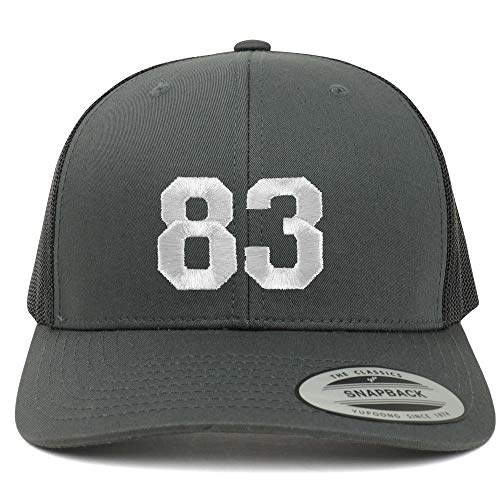 Trendy Apparel Shop Number 83 White Thread Embroidered Retro Trucker Mesh Cap