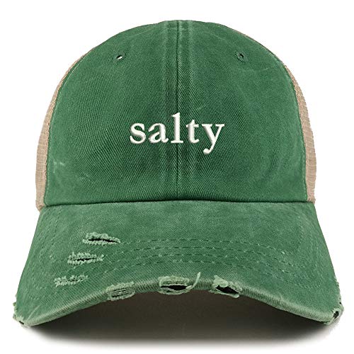 Trendy Apparel Shop Salty Embroidered Washed Front Mesh Back Frayed Bill Cap