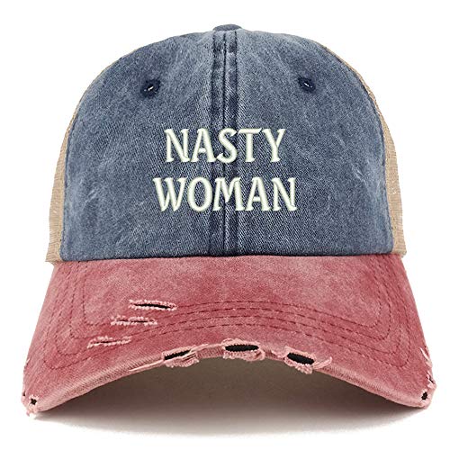 Trendy Apparel Shop Nasty Woman Washed Front Mesh Back Frayed Bill Cap