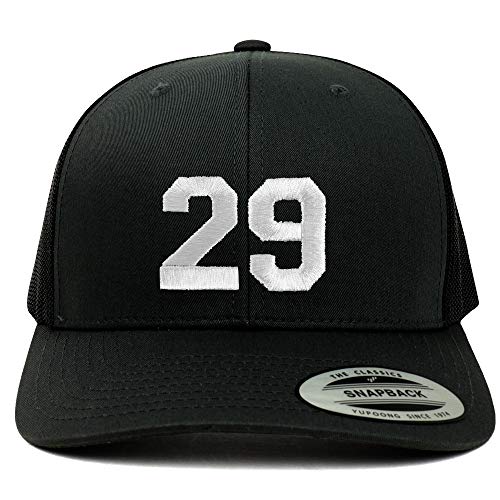 Trendy Apparel Shop Number 29 White Thread Embroidered Retro Trucker Mesh Cap