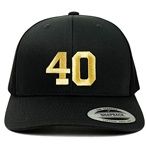 Trendy Apparel Shop Number 40 Gold Thread Embroidered Retro Trucker Mesh Cap