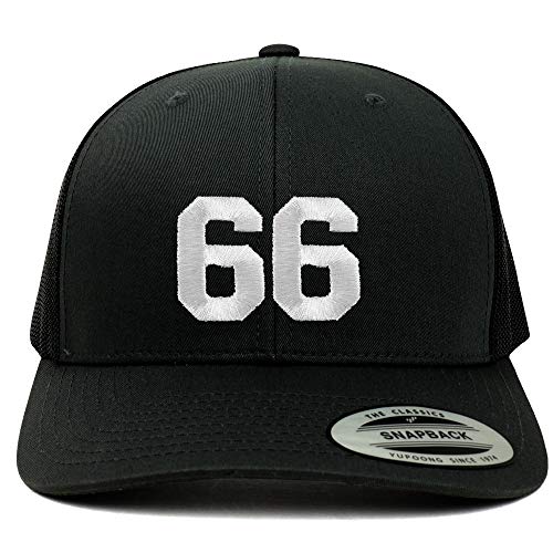 Trendy Apparel Shop Number 66 White Thread Embroidered Retro Trucker Mesh Cap