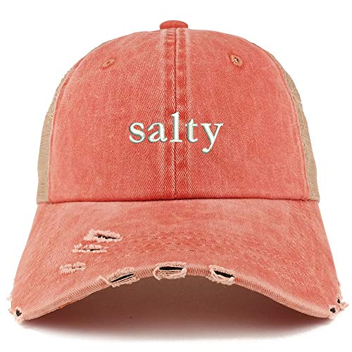 Trendy Apparel Shop Salty Embroidered Washed Front Mesh Back Frayed Bill Cap