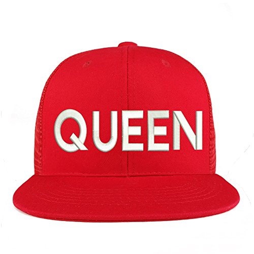 Trendy Apparel Shop Queen Embroidered Cotton Flat Bill Mesh Back Trucker Cap