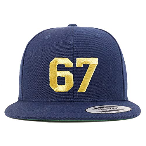 Trendy Apparel Shop Number 67 Gold Thread Flat Bill Snapback Baseball Cap