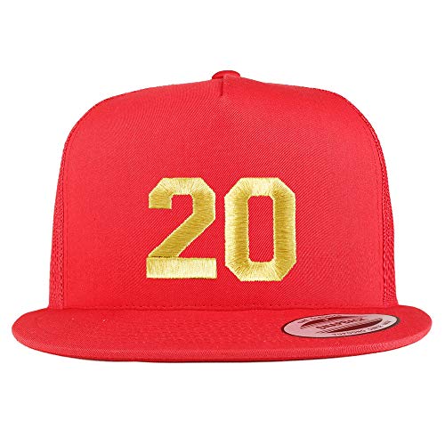 Trendy Apparel Shop Number 20 Gold Thread Embroidered Flat Bill 5 Panel Trucker Cap