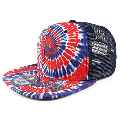 Trendy Apparel Shop Tie Dye Printed Mesh Back Flat Bill Snapback Cap