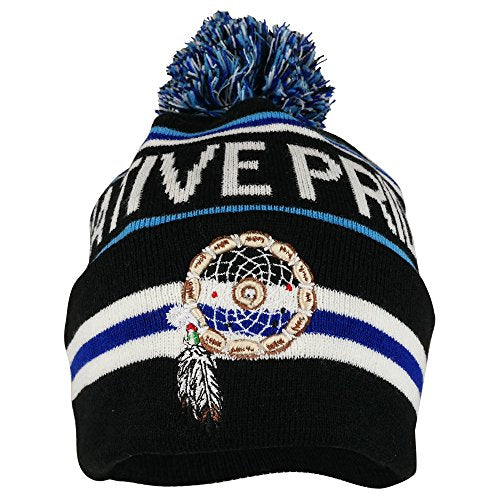 Trendy Apparel Shop Native Pride Print Dream Catcher Embroidered Pom Pom Long Beanie