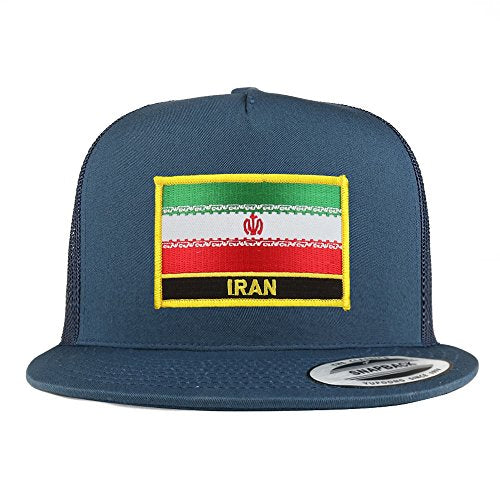 Trendy Apparel Shop Iran Flag 5 Panel Flatbill Trucker Mesh Snapback Cap