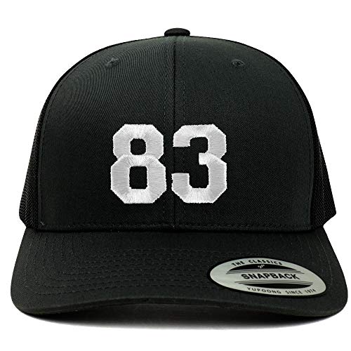 Trendy Apparel Shop Number 83 White Thread Embroidered Retro Trucker Mesh Cap