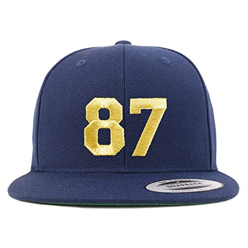 Trendy Apparel Shop Number 87 Gold Thread Flat Bill Snapback Baseball Cap