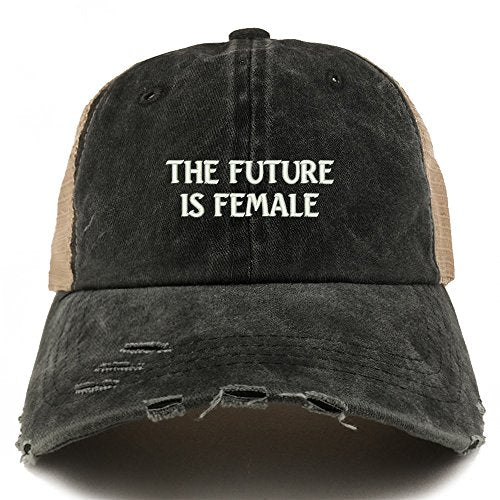 Trendy Apparel Shop The Future is Female Embroidered Frayed Bill Trucker Mesh Back Cap