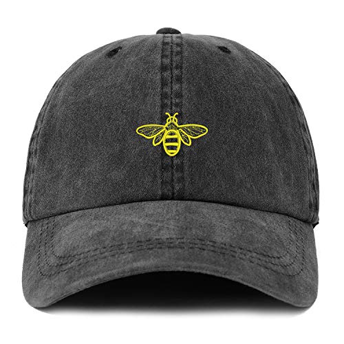 Trendy Apparel Shop XXL Bee Embroidered Unstructured Washed Pigment Dyed Baseball Cap