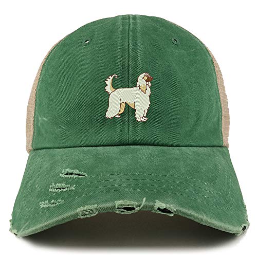 Trendy Apparel Shop Afghan Dog Embroidered Frayed Bill Trucker Mesh Back Cap