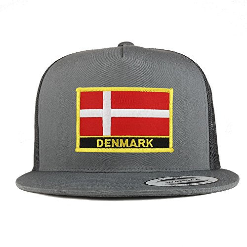 Trendy Apparel Shop Denmark Flag 5 Panel Flatbill Trucker Mesh Snapback Cap