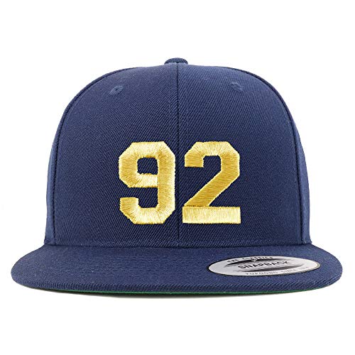 Trendy Apparel Shop Number 92 Gold Thread Flat Bill Snapback Baseball Cap