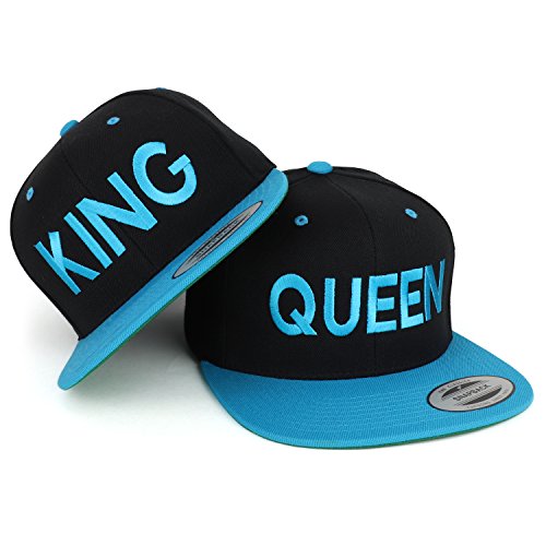 Trendy Apparel Shop King and Queen Embroidered Flat Bill 2-Tone Ball Cap