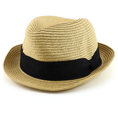 Trendy Apparel Shop Youth Size Boy's Kids Paper Braid Black Band Fedora Hat