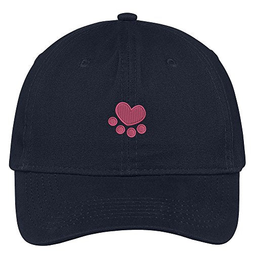 Trendy Apparel Shop Heart Paw Embroidered Low Profile Soft Cotton Brushed Baseball Cap