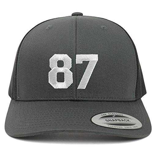 Trendy Apparel Shop Number 87 White Thread Embroidered Retro Trucker Mesh Cap