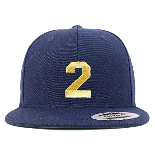 Trendy Apparel Shop Number 2 Gold Thread Flat Bill Snapback Baseball Cap