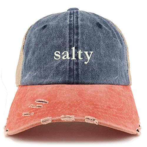 Trendy Apparel Shop Salty Embroidered Washed Front Mesh Back Frayed Bill Cap