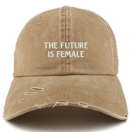 Trendy Apparel Shop The Future is Female Embroidered Frayed Bill Trucker Mesh Back Cap