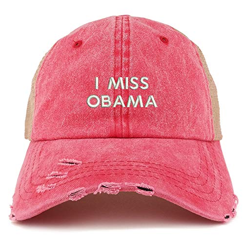 Trendy Apparel Shop I Miss Obama Washed Front Mesh Back Frayed Bill Cap