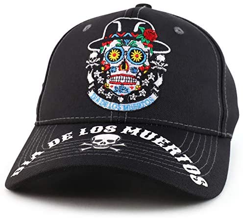 Trendy Apparel Shop Dia De Los Muerto Skull Embroidered Baseball Cap