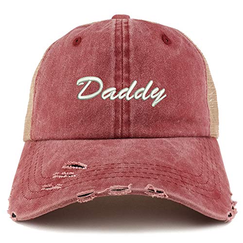 Trendy Apparel Shop Daddy Script Font Washed Front Mesh Back Frayed Bill Cap