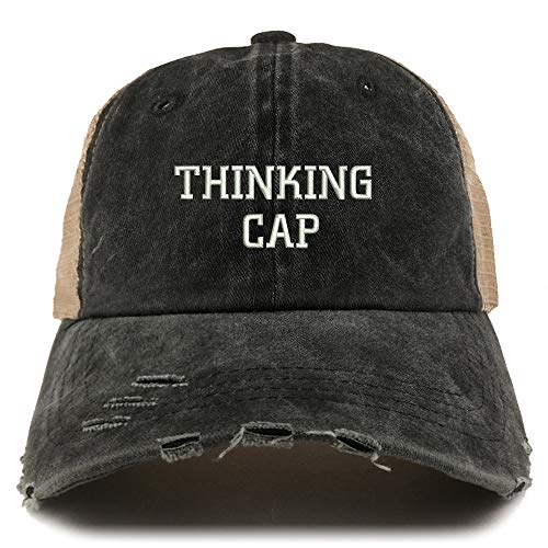 Trendy Apparel Shop Thinking Cap Washed Front Mesh Back Frayed Bill Cap