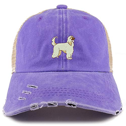 Trendy Apparel Shop Afghan Dog Embroidered Frayed Bill Trucker Mesh Back Cap