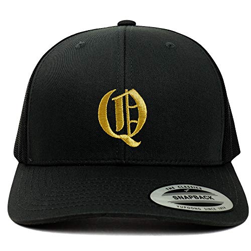 Trendy Apparel Shop Old English Gold Q Embroidered Retro Trucker Mesh Baseball Cap