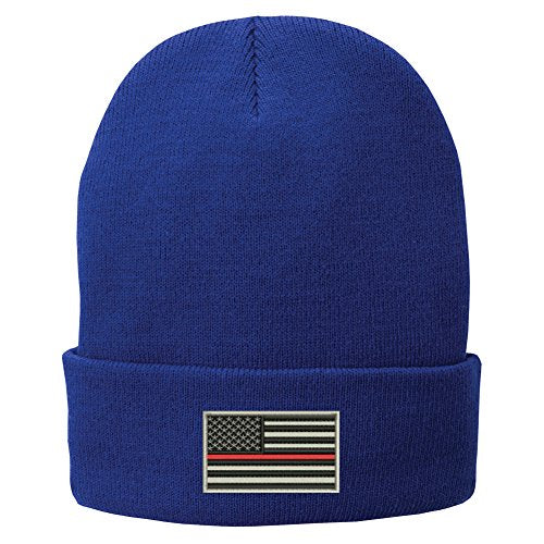 Trendy Apparel Shop US American Flag Thin Red Line Fire FD Embroidered Winter Folded Long Beanie