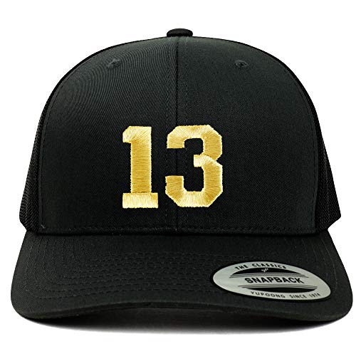 Trendy Apparel Shop Number 13 Gold Thread Embroidered Retro Trucker Mesh Cap