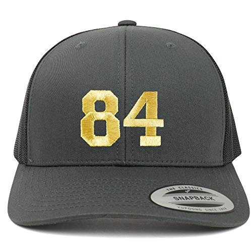 Trendy Apparel Shop Number 84 Gold Thread Embroidered Retro Trucker Mesh Cap